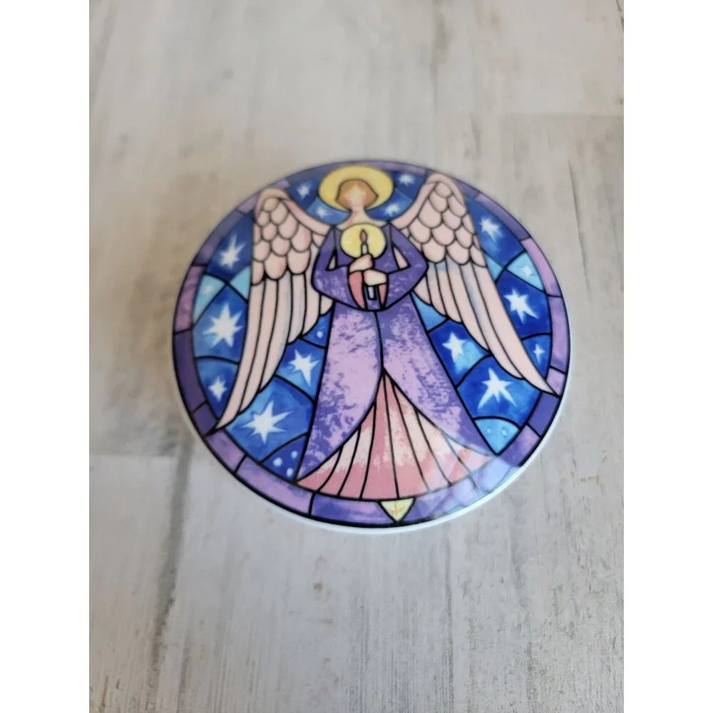 Mikasa angel porcelain angel‎ trinket box container round Vintage